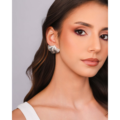 Ear Cuff Folha Frisada Ródio Branco