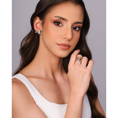Ear Cuff Trio Oval Liso Ródio Branco