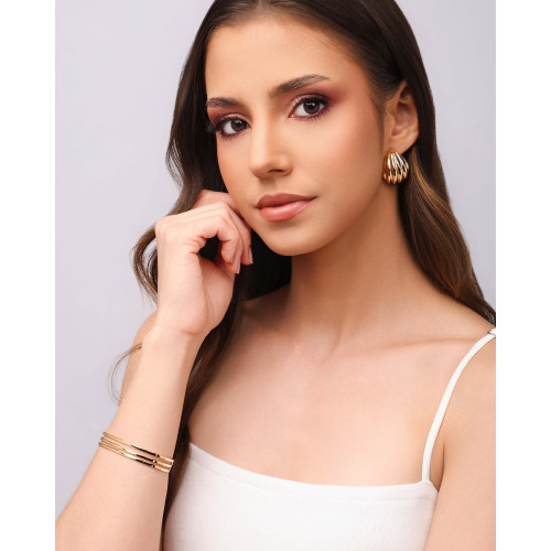 Bracelete Três Filetes Lisos 10 mm Banhado a Ouro 18K