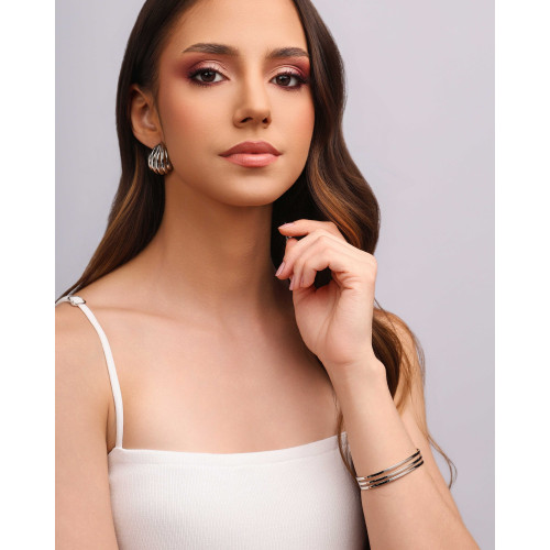 Bracelete Três Filetes Lisos 10 mm Ródio Branco