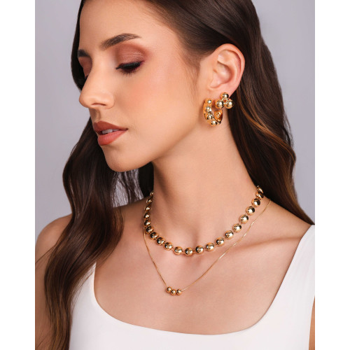 Choker Bolas Achatadas Lisas Banhado a Ouro 18K