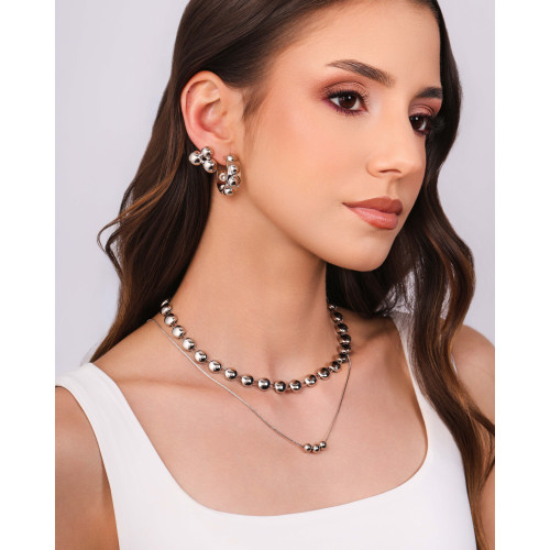 Choker Bolas Achatadas Lisas Ródio Branco