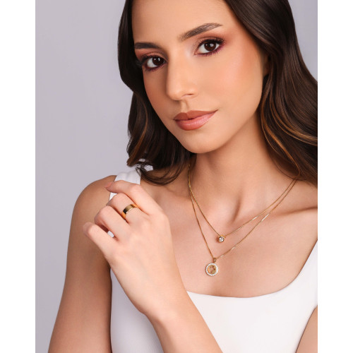 Gargantilha Dupla Veneziana Cruz e Ponto de Luz Cristal Banhado a Ouro 18K