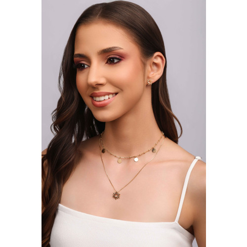 Choker Bolinhas e Medalhas Lisas Banhado a Ouro 18K