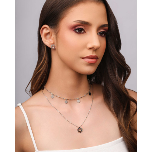 Choker Bolinhas e Medalhas Lisas Ródio Branco