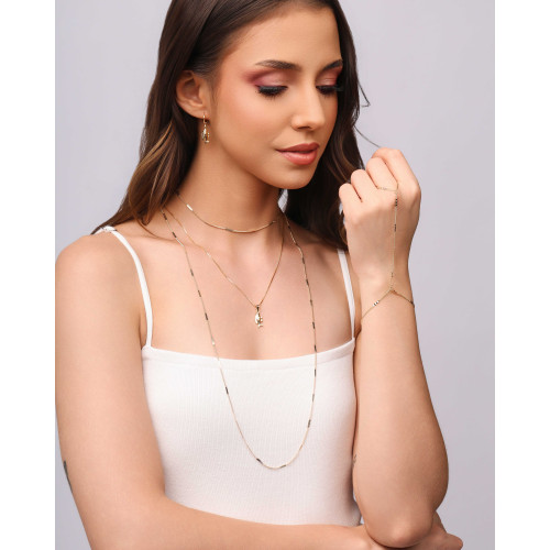 Gargantilha Longa Grumet Plaquinhas Achatadas Banhado a Ouro 18K - 80 cm