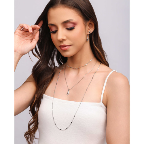 Gargantilha Longa Grumet Plaquinhas Achatadas Ródio Branco - 80 cm