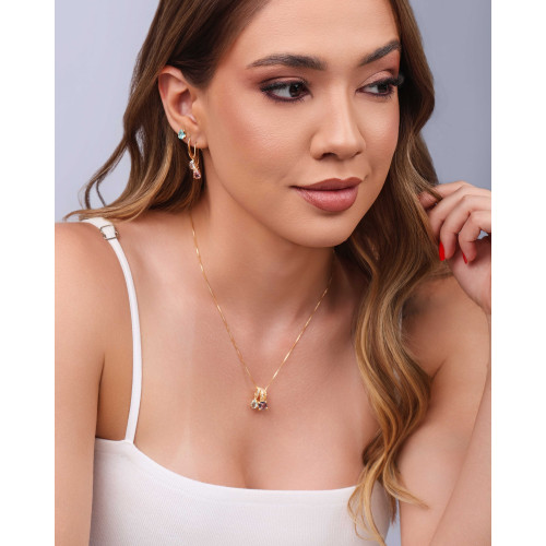 Brinco Gancho Gota Cristal Banhado a Ouro 18K