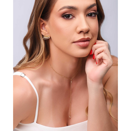 Ear Cuff Filetes Cravejados Cristal Banhado a Ouro 18K