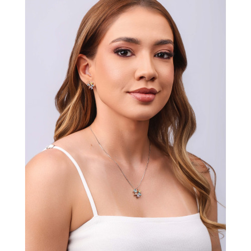 Conjunto Mandala Gotas Coloridas Ródio Branco