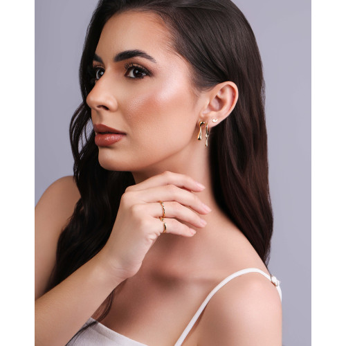 Anel Dedinho Detalhado Liso Tamanho 10 Banhado a Ouro 18K