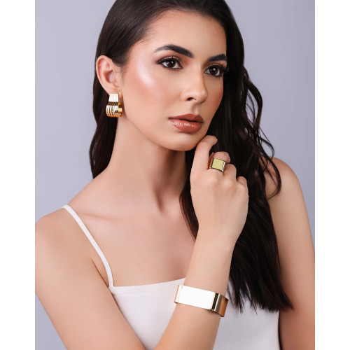 Anel Ajustável Quadrado Liso Tamanho G Banhado a Ouro 18K