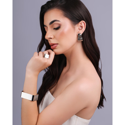 Anel Ajustável Quadrado Liso Tamanho G Ródio Branco