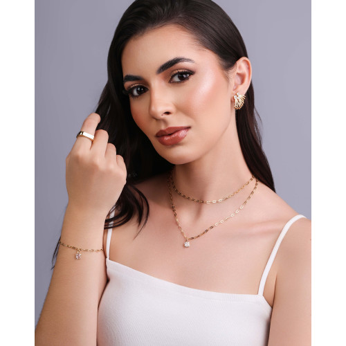 Anel Quadrado Liso Tamanho 24 Banhado a Ouro 18K