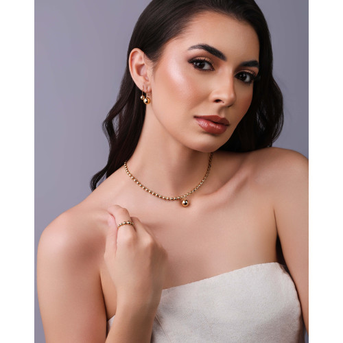 Anel Bolinhas Lisas Tamanho 15 Banhado a Ouro 18K