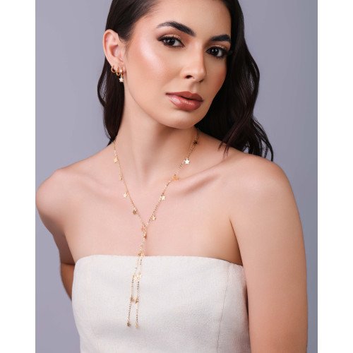 Brinco Argola Click Estrelas Cravejadas Cristal 1.9 cm Banhado a Ouro 18K