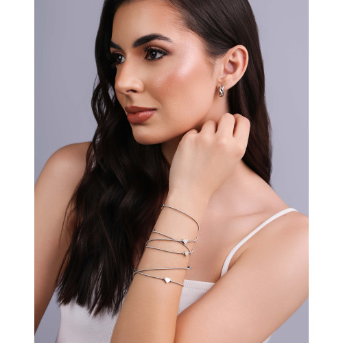 Brinco Argola Click Torcida Lisa 1.4 cm Ródio Branco