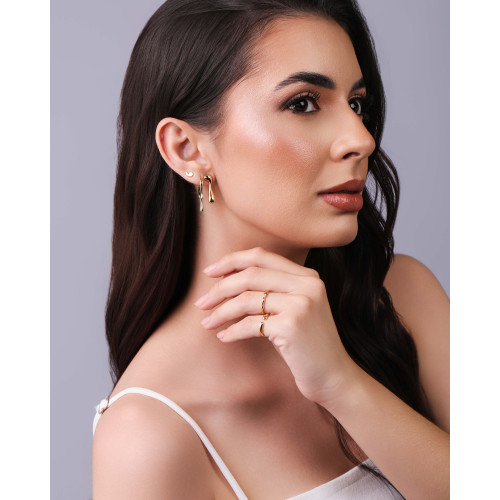 Brinco Orgânico Liso 2.2 cm Banhado a Ouro 18K