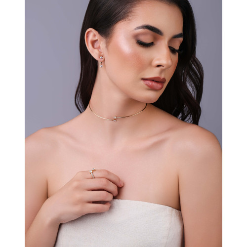 Ear Jacket Pontos de Luz Cristal Banhado a Ouro 18K