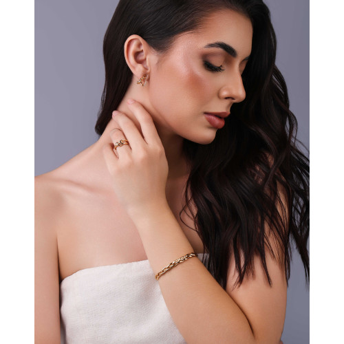 Brinco Argola Gota Entrelaçada Cravejada Cristal 1.4 cm Banhado a Ouro 18K