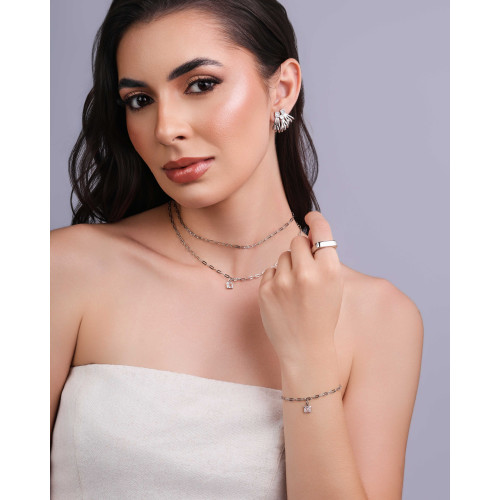 Brinco Filetes Pontos de Luz Geométricos Cristal Ródio Branco