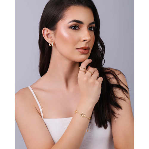 Brinco Argola Filetes Cravejados Baguetes Cristal 1.3 cm Banhado a Ouro 18K