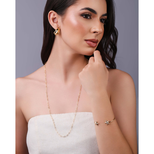 Brinco Argola Detalhada Lisa ABS 2.4 cm Banhado a Ouro 18K