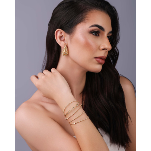 Brinco Gota Tela Detalhada Banhado a Ouro 18K