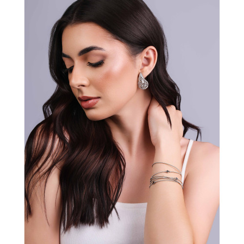 Brinco Gota Tela Detalhada Ródio Branco