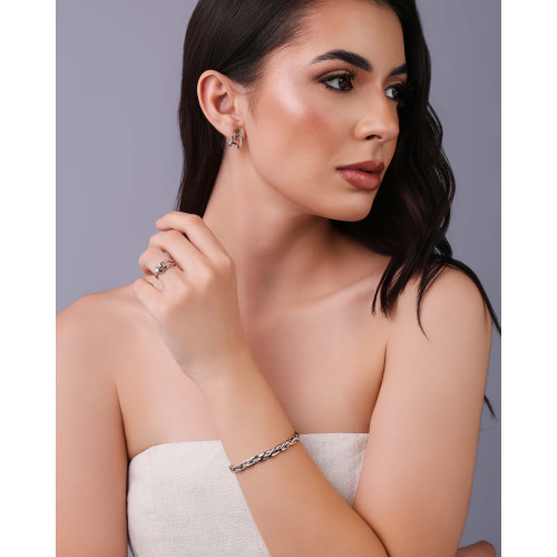 Bracelete Fio Trançado 6 mm Ródio Branco