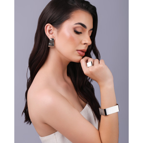 Bracelete Quadrado Liso 2.3 cm Ródio Branco