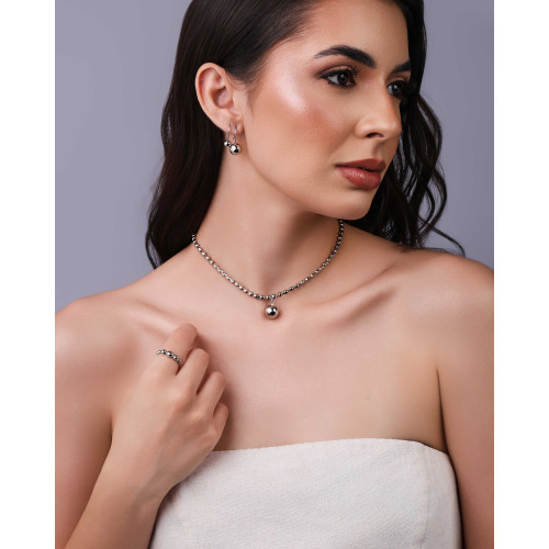 Choker Bolinhas Lisas Ródio Branco