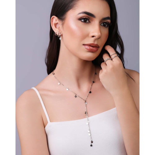 Gravata Elos Americanos Estrelas Lisas Ródio Branco - 45 cm