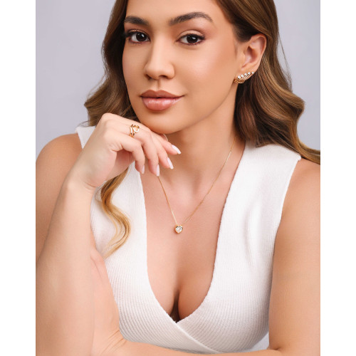 Anel de Dedinho Duplo Coração Vazado Tamanho 7 Banhado a Ouro 18K