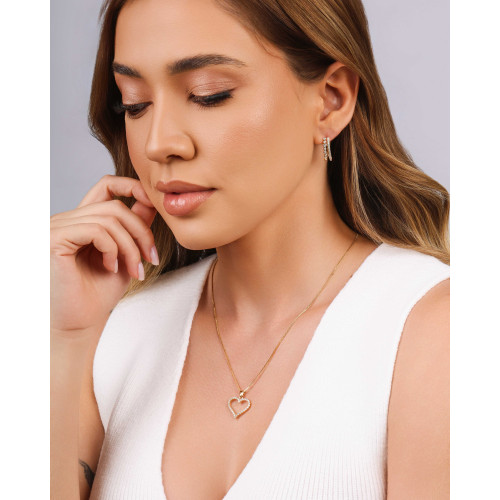 Brinco Argola Dois Filetes Cravejados Cristal 1.9 cm Banhado a Ouro 18K