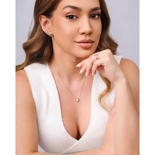 Ear Cuff Filetes Corações Cristal Banhado a Ouro 18K