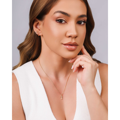 Gargantilha Veneziana Cruz Ponto de Luz Cristal Banhado a Ouro 18K - 40 cm