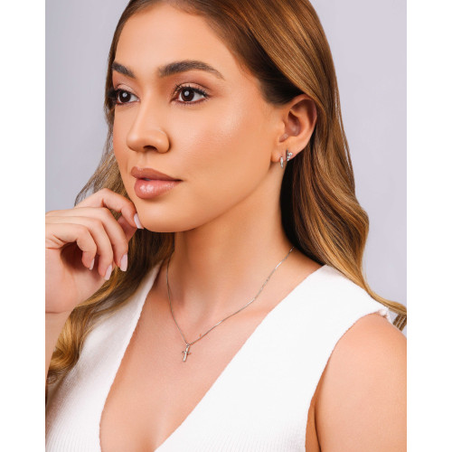 Gargantilha Veneziana Cruz Ponto de Luz Cristal Ródio Branco - 40 cm