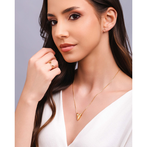 Gargantilha Veneziana Coração Liso Ponto de Luz Cristal Banhado a Ouro 18K - 45 cm