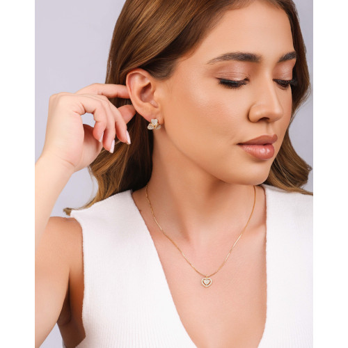 Gargantilha Veneziana Coração Cravejado Cristal Banhado a Ouro 18K - 40 cm