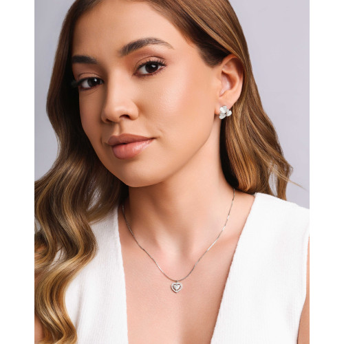 Gargantilha Veneziana Coração Cravejado Cristal Ródio Branco - 40 cm