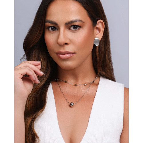 Brinco Oval Ondulado Liso Ródio Branco