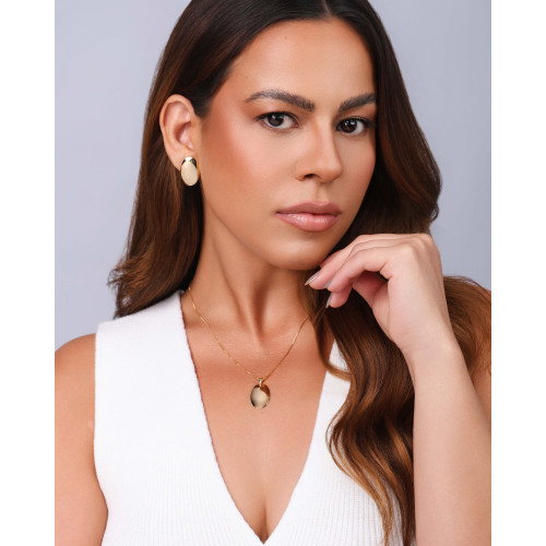 Brinco Oval Liso 2.2 cm Banhado a Ouro 18K