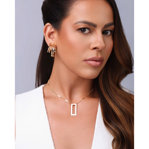 Gargantilha Gurmet Achatada Retangulo Vazado Liso Banhado a Ouro 18K - 40 cm