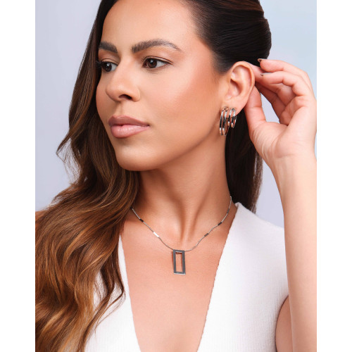 Gargantilha Gurmet Achatada Retangulo Vazado Liso Ródio Branco - 40 cm