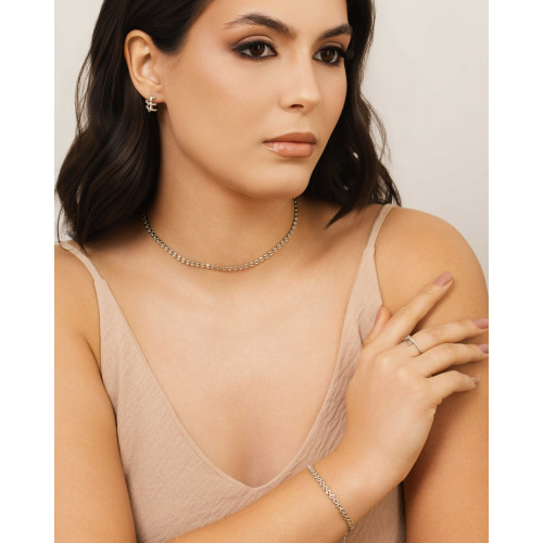 Anel T Cravejado Cristal Tamanho 21 Ródio Branco