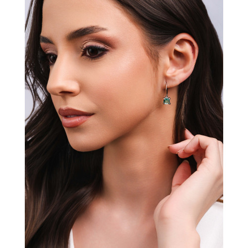 Brinco Gancho Quadrado Turmalina Ródio Branco