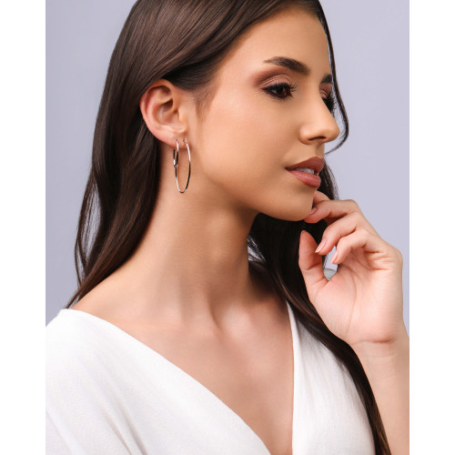 Brinco Argola Oval Fio 4.2 cm Ródio Branco