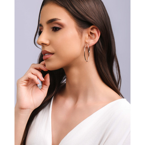 Brinco Argola Oval Fio 2.4 cm Ródio Branco