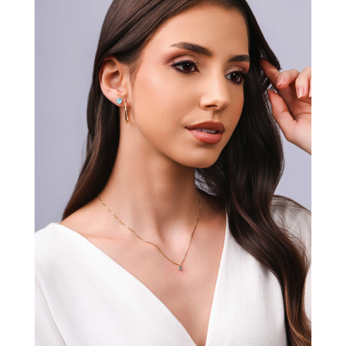 Brinco Ponto de Luz Topázio Sky 6 mm Banhado a Ouro 18K